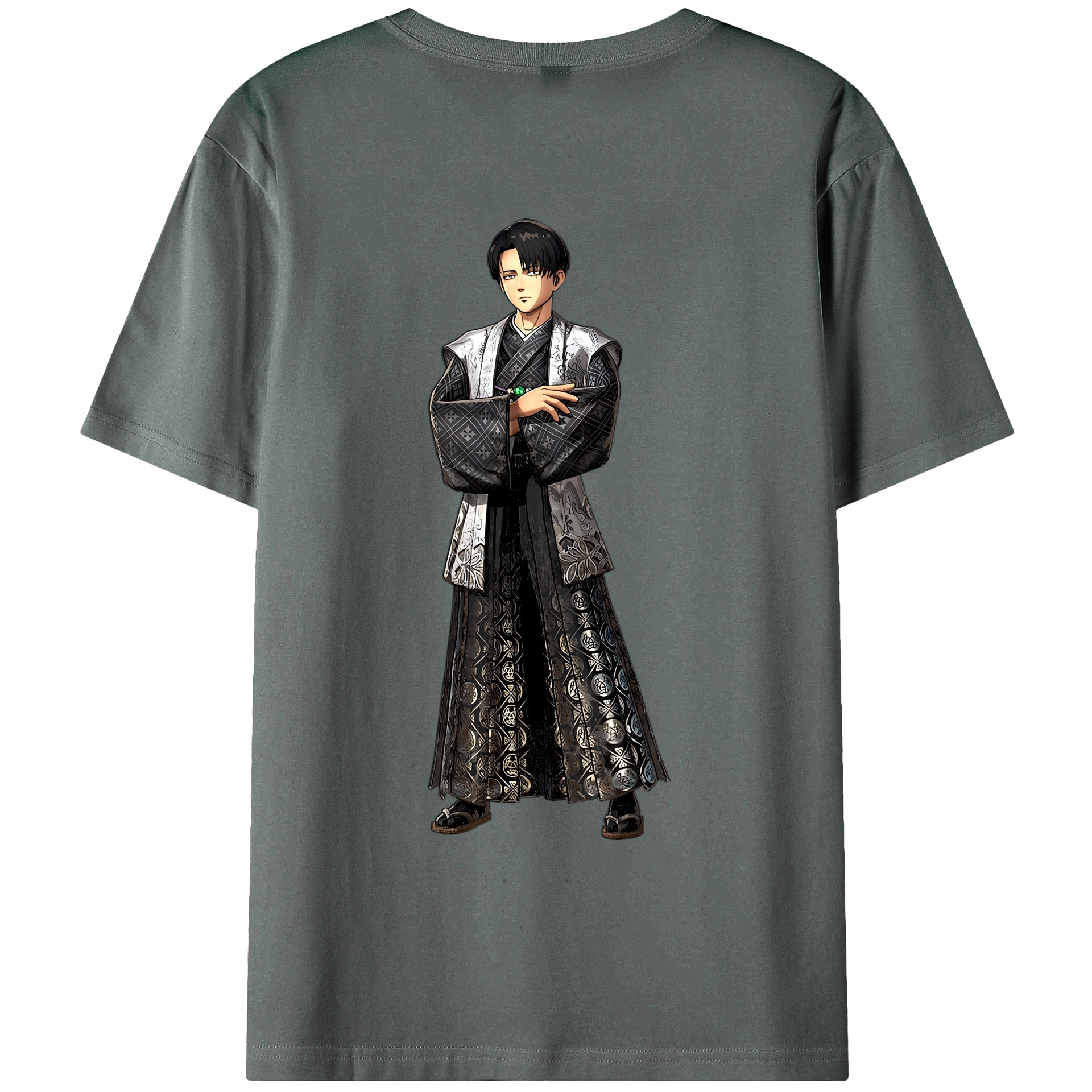 （画像用） 進撃の巨人 リヴァイ·アッカーマン Attack on Titan Levi Ackerman 綿100％ メンズ半袖Tシャツ（バックプリント） 通気性